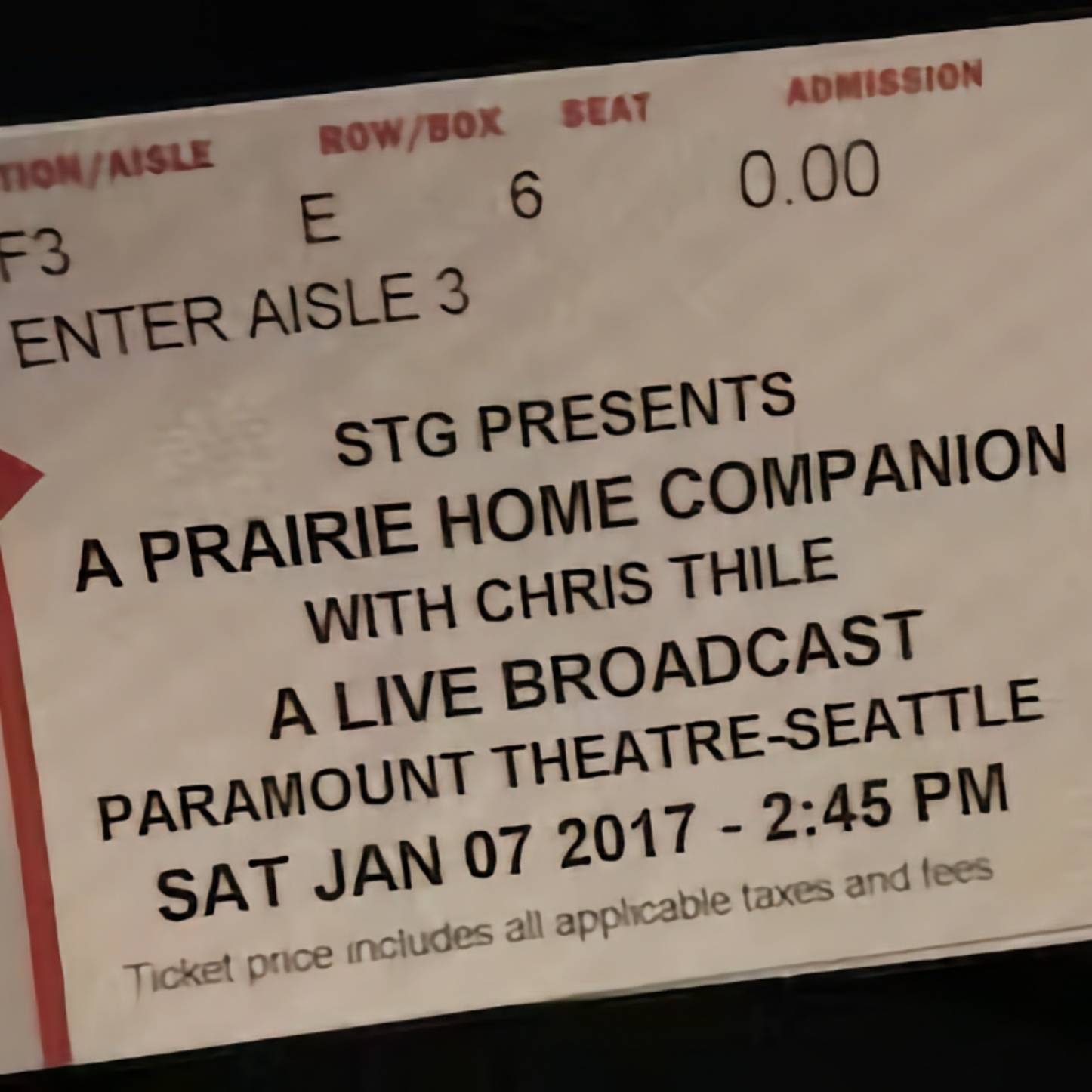 A Prairie Home Companion, Seattle, WA, January 7, 2017